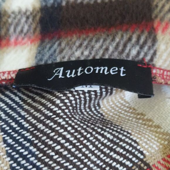 Automet long plaid shacket, button up jacket, flannel, red black cream, M - Picture 5 of 8